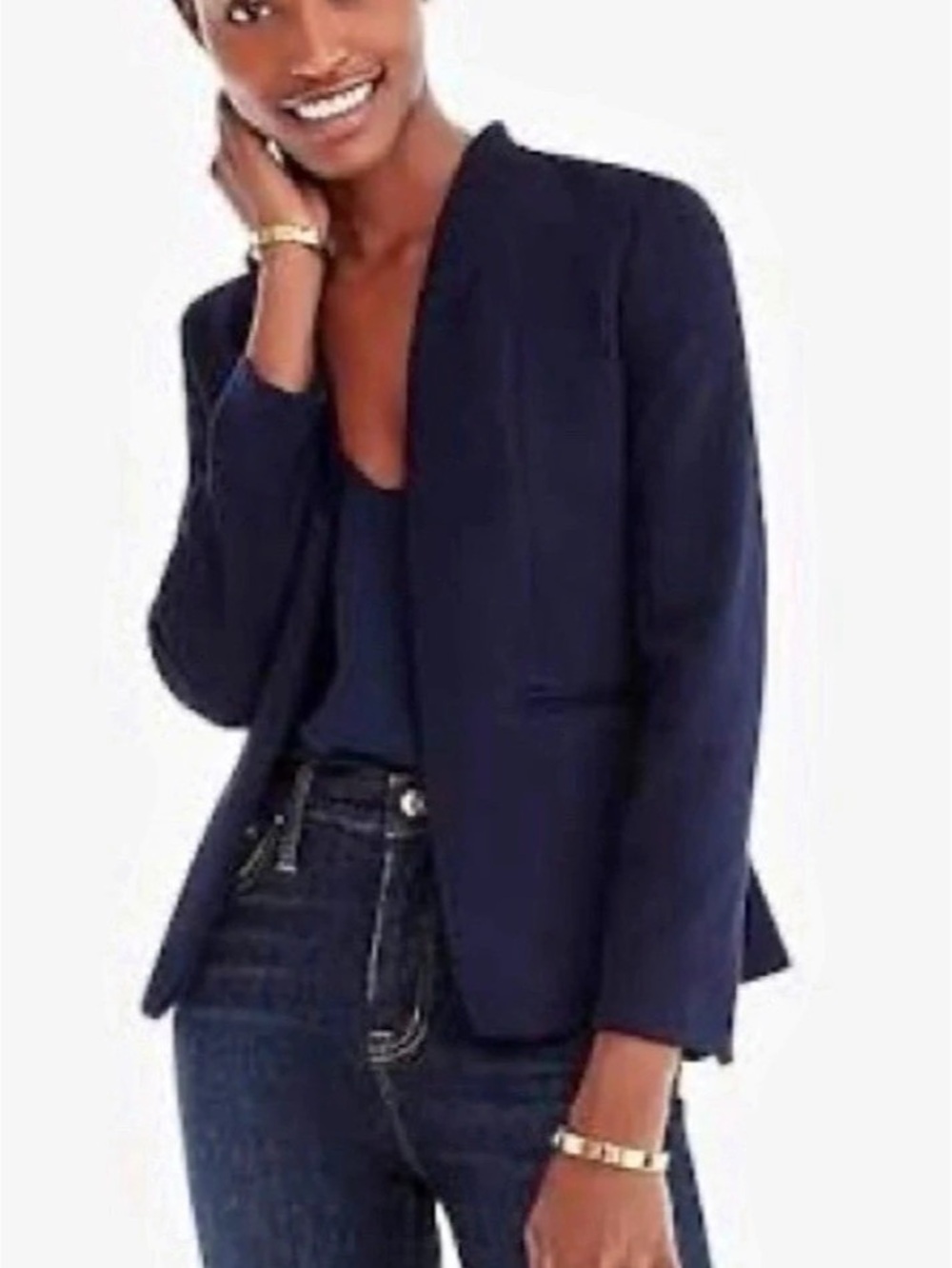 J.Crew Collarless Open-Front Blazer Women's Blue size 4 like new